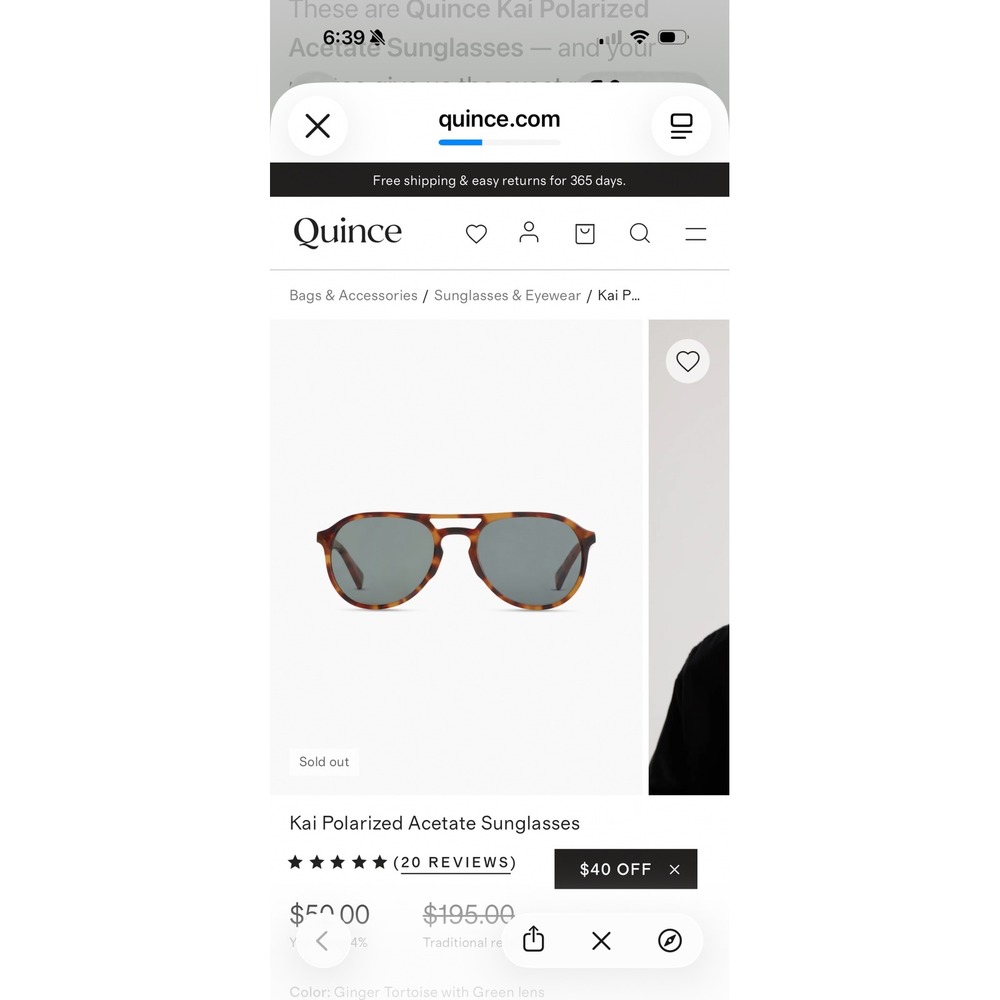 Quince Kai Polarized Acetate Sunglasses Ginger Tortoise Green Lens Aviator 55mm